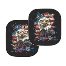 Quelytytrip Eagle Flag Print 2PCs Car Windshield Sun Shade,Blocks 99% Heat and Keep Interior Cool Fits Most Cars,SUV,Truck