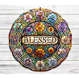 Handmade Stained Glass Blessed Floral 10" Wind Spinner Handmade