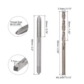 sourcing map Tap & Bit Sets, 8#-32 UNC 2B Straight Flute Machine Thread Milling Tap, 3.3mm M35 Cobalt High Speed Steel (HSS-CO) Twist Drill Bit
