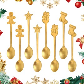 Frgasgds Set of 8 Coffee Spoons, Christmas Spoon Set, Dessert Spoons, Stainless Steel Christmas Style Spoons, Teaspoon, Sugar, Ice Cream Spoon, Mixing Spoon, Drinking for Kitchenware