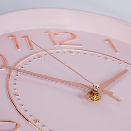 Wall Clock, Stylish, Silent, Wall Clock, Continuous Second Hand, Indoor Wall Clock, Diameter 9.8 inches (25 cm), Pink Gold..