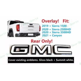 Auto GMC OVERLAY Rear Only Black White GMC Emblem 2019+ Sierra 1500 2500HD 3500HD Canyon