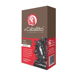 el Caballito Jeans, el único Colorante en Polvo para ropa color Café tabaco ¡Revive y cambia el color de tu prenda favorita! Cajilla con 12 sobres de 16g c/u