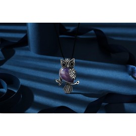 XIANNVXI Owl Gifts for Women,Owl Necklace for Women,Owl Gifts for Christmas,Amethyst Crystal Necklace Owl Jewellery Healing Gemstone Owl Pendant Necklace Cute Owl Gifts