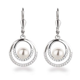 Schöner-SD Pearl Drop Earrings Cubic Zirconia 925 Silver, Silver