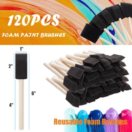 120 Pcs Foam Paint Brushes, 1 Inch Foam Brush with Wood Handle, Bulk Sponge Brushes for Painting, Foam Art Paintbrushes Set for Staining, Varnishing, Finishing, Touchup and DIY Craft Projects