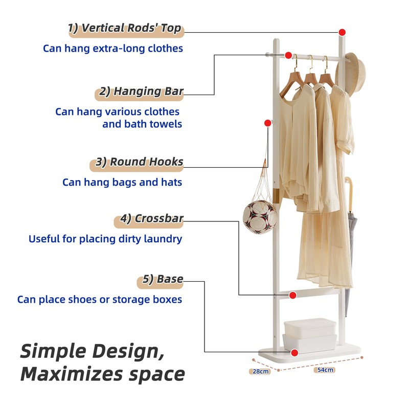 Aibiju Clothing Rack for Hanging Clothes, White Freestanding Clothes Rack