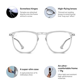 Nooz Gafas de lectura óptica, forma cuadrada, lectores de lupa para hombres y mujeres - Colección Dino Model Essential, Cristal, +1.5