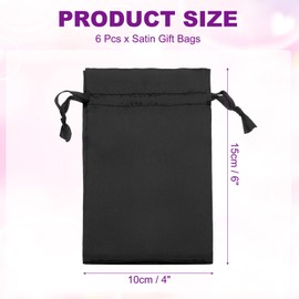 PATIKIL Satin Gift Bags, 6 Pcs 6 x 4 Inch Wedding Favor Drawstring Bags with Drawstring for Birthday Christmas Jewelry Party, Black
