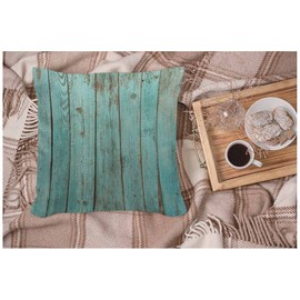 WONDERTIFY Board Wooden Cushion Cover Wood Teal Barn Wood Weathered Beach Decorative Throw Pillow Covers For Couch, Bed Sofa Pillows Case Turquoise 45X45 Cm