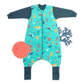 schlummersack Baby sleeping bag with feet, winter, 3.5 tog, 70 cm, sea creatures, sleeping bag with extended cuffs for a height of 70-80 cm, winter sleeping bag for baby with sleeves