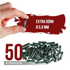 Mari & Juan 50 Activated Carbon Filters Slim I 5.9 mm Thin Filter with Activated Carbon Coconut Based Pack of 50 in Green I Lower Smoke Feeling