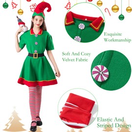 Muimray - Disfraz de elfo de Navidad para niños pequeños, niñas, disfraz de Papá Noel, 4 piezas, traje de cosplay, ropa de Navidad, regalo (niña, 5-6T)