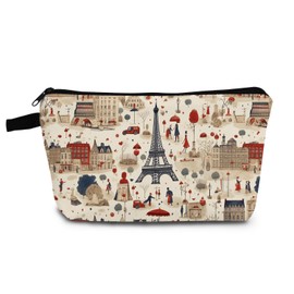 YULUENZE Eiffel Tower Presents Paris Eiffel Tower Makeup Bag Cute Small Vintage Organizer Bag with Zipper Eiffel Tower Print Cosmetic Bag Birthday Presents for Women Friends