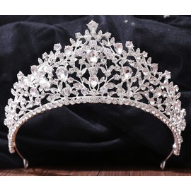 WIOJEIGO Women's Crystal Wedding Tiara Crown Princess Rhinestone Headbands for Prom Birthday Party Silver
