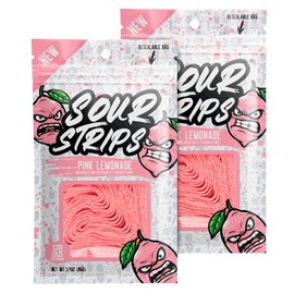 SOUR STRIPS Pink Lemonade Flavored Candy | Deliciously Chewy Belts Vegetarian Candies, 12 per Pack, 2 Pack