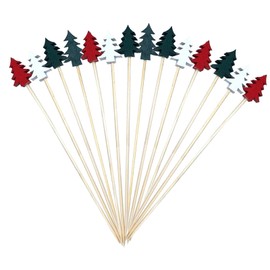 100 pcs Cocktail Toothpicks for Appetizer, Food Festive Toothpicks Appetizer Skewers 4.7" Wooden Sticks with Christmas Trees on the Top