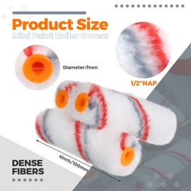 Leumoi 300 Pcs 4 Inch Mini Paint Roller Cover 1/2" Nap Small Microfiber Roller Covers Home Repair Tools House Household Supplies Kit(Red, Gray)