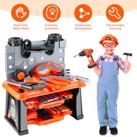 ZEALOUS TOYS Kids Tool Bench-Zealous 79pcs Transformable Set, Toddler Workbench Toy with Electric Drill, Pretend Construction Playset for Boys Girls Age 3+, Orange & Black, HB3222-3