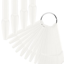 Pack of 50 Nail Tips Ballerina Nail Display Swatches with Iron Ring Nail Nail Nail Tip Art Display Set Nail Art Practice Tool Set Suit for Beginners Nail Salon Exercises (Natural)