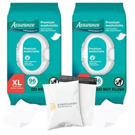 Assurance Wipes for adults - Premium Disposable Washcloths XL 96 ct (Pack of 2), Set By Basket Goods