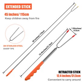 FISHOAKY Barbecue Skewers, Set of 5, Stainless Steel, 32-115 cm, Extendable, Telescopic BBQ Grill Fork, Set for Camping, Garden Party, BBQ Party etc
