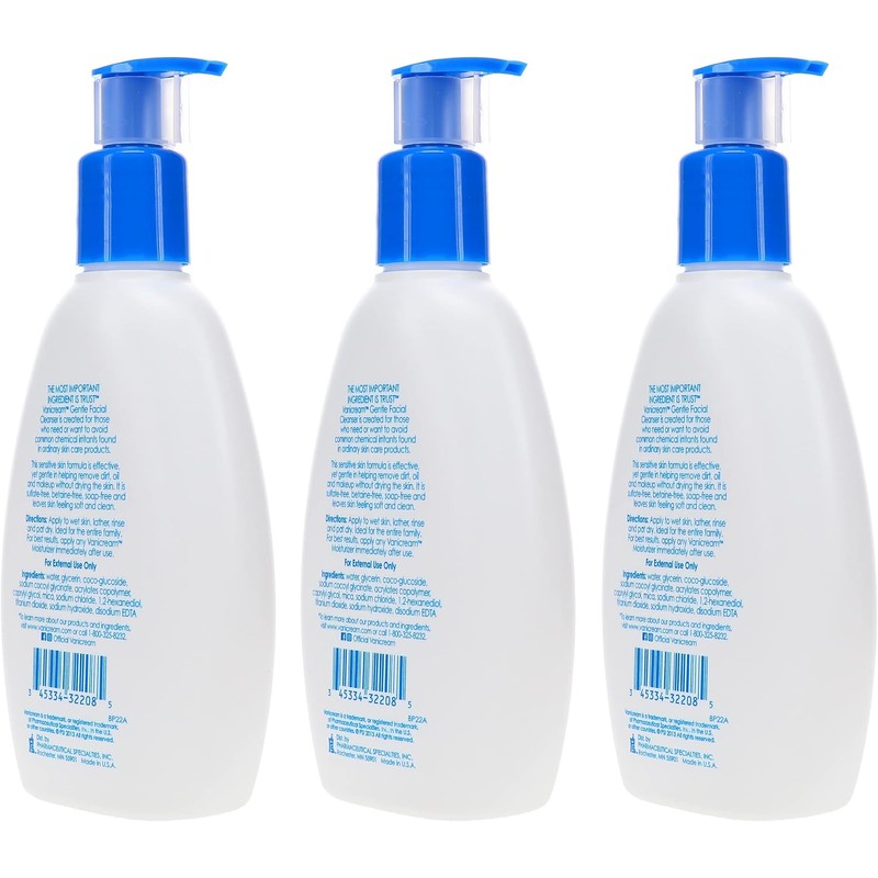 Vanicream Gentle Facial Cleanser for Sensitive Skin with Pump Dispenser,