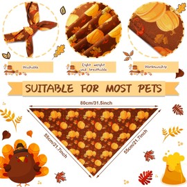 Newwiee 100 Pcs Fall Dog Bandanas Bulk for X-Large Dogs Thanksgiving Pumpkin Maple Leaf Triangle Bandanas Bibs Adjustable Pet Scarf Holiday Soft Breathable Thanksgiving Day Scarf Accessories for Puppy