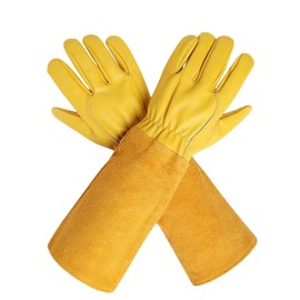 leather Gardening Gloves for Women/Men, Thorn Proof, Breathable Rose Pruning Gloves Gardening Tools, Thick Palm Gauntlet with Forearm Protection, for Gardener and Farmer