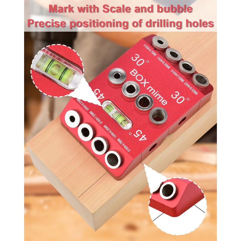 BOXmime Angle Drill Guide Jig for Straight Hole,30°/45°/90° Angled Hole.Aluminium