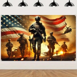 BlissYard Patriotic Soldier Backdrop Banner 71 x 43 Inch 4th of July Veterans Day Memorial Day Banner Decorations Supplies Independence Day Themed America Independence Day Backdrop