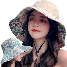 Saliwind hat01 Women's Sunscreen UV Protection Reversible Hat, Sun Shade Hat, Summer Hat, Drawstring Included, Cotton, Wide Brim, Small Face Effect, 22.0 - 22.8 inches (56 - 58 cm), For Traveling