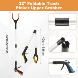 3-Pack 32" Grabber Reacher Tool，Foldable Reacher Grabber Pickup Tool with 360° Anti-Slip Rotating Jaw & Magnet，Multi-Size Heavy Duty Reacher Grabber Pickup Tool, Trash Picker Upper Grabber