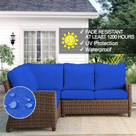 VAKADO Outdoor Patio Furniture Chair Cushion Replacement Covers Set of 4 Waterproof Blue Decorative Cushion Cases Decor for Bench Garden Porch Couch Tent (24"X24"X4")