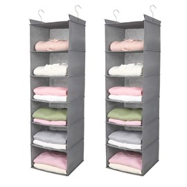 MAX Houser 6 Tier Shelf Hanging Closet Organizer, Closet Hanging Shelf with 2 Sturdy Hooks for Storage,2 Pack, Foldable (Light Grey)