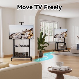 Mobile TV Stand with Wheels, Heavy Duty Rolling TV Cart with 3-Tier Storage for 32-75 Inch Flat/Curved Screen TVs Up to 150 lbs, Floor TV Stands for Home & Office Use, Black