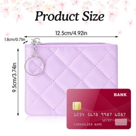Ymapinc Coin Purse for Women Small Coin Pouch Mini Zipper Pouch Purple Rhombus PU Leather Coin Pouch Portable Zippered Mini Coin Bag with Keyring for Women Girls