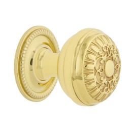 Nostalgic Warehouse 769486 Egg and Dart 1 3/8" Knob with Rope Rose in Unlacquered Brass Cabinet Hardware