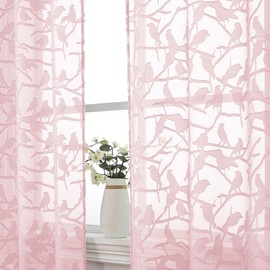OVZME Anji Textured Blush Sheer Curtain 84 inch Length 2 Panels Set, Elegant Farmhouse Semi Sheer Dining Curtains for Living Room, Dual Rod Pocket, W38 x L84