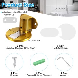 PATIKIL Invisible Magnet Door Stop, 2 Pack No Drilling Adjustable Floor Mount Door Stop Holder with Self Adhesive & Screw Mount for Home Office Bedroom Keep Door Open, Yellow Bronze