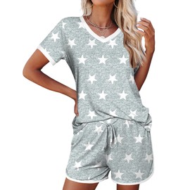 Ekouaer Womens Pajama Short Sets Lounge Sets for Women 2 Piece Soft Pjs Set Casual V Neck Sleepwear with Pockets