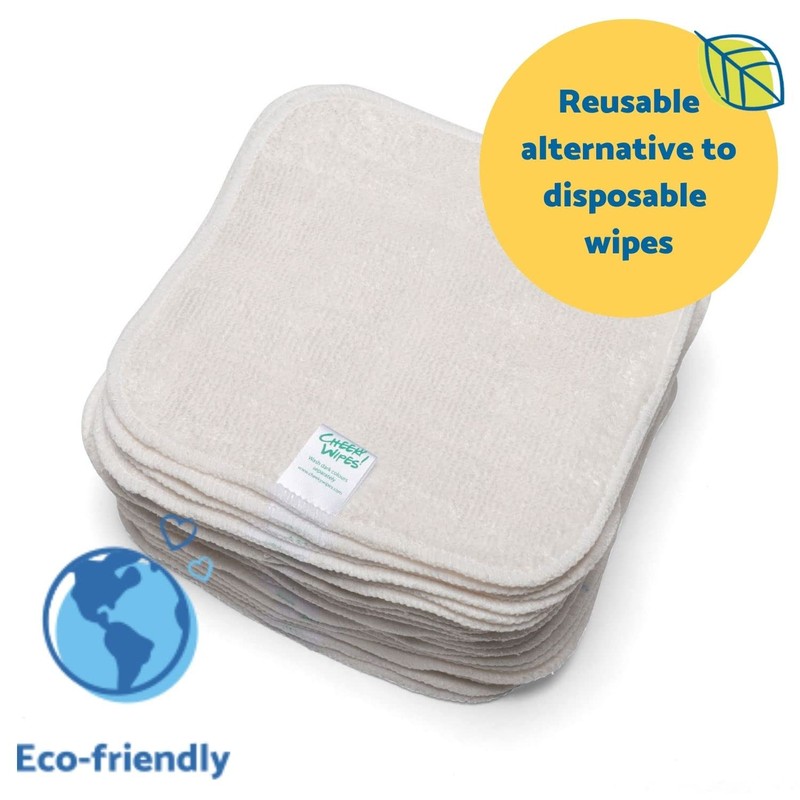 Cheeky Wipes - 25 Washable Bamboo Terry Cloth Wipes, 15x15cm