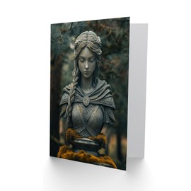 Artery8 Greeting Card Norse Shield Maiden Warrior Bust Statue in Forest Blank For Him Or Her Art Birthday Card