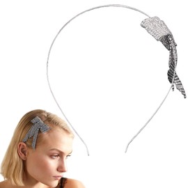 Sparkly Headband Silver - Rhinestone Bow Ties Sparkly Crystal Hair Band Thick Ponytail Holder for Women 4032