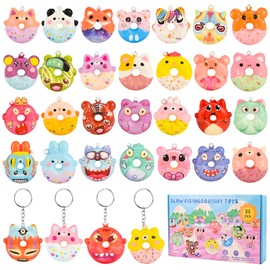 GOLDGE Party Bag Fillers for Kids, 32 PCS Squishy Toys, Slow Rising Squishy Fidget Toys with 35 Keyring Rings, Animal Stress Relief Toys, Party Favours, Birthday Gifts for Boys Girls 4 5 6 7+ Year Old
