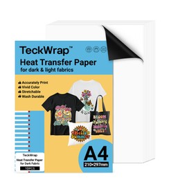 TECKWRAP Premium Inkjet T Shirt Heat Transfer Paper A4 x 10 Sheets for Dark or Light Fabric Iron On Transfer Paper 210mm x 297mm Printable Transfer Paper Compatible with Inkjet Printer