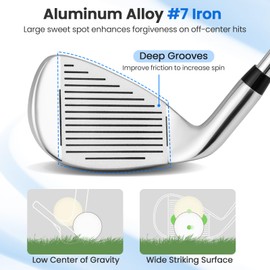 Tangkula #7 Iron Single Golf Club for Men, Individual Golf Iron with Steel Shaft and Head Cover for Right Handed Golfers, Training Golf Iron for Beginners, 37 Inch