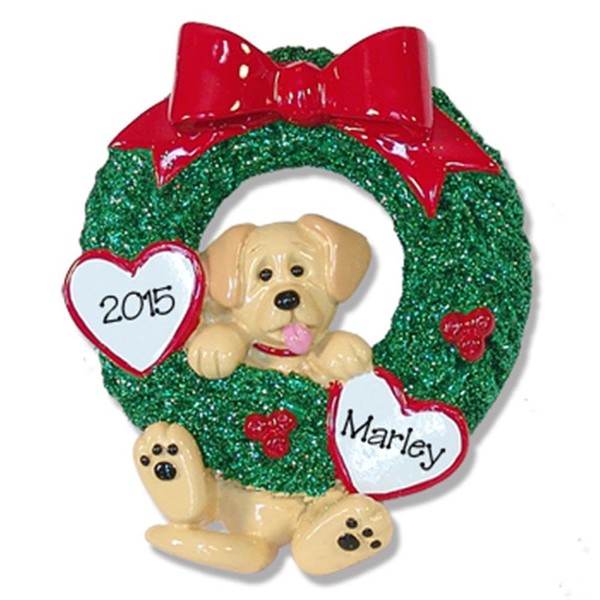 Yellow/Golden Lab/Puppy Dog in Wreath Personalized Christmas Ornament/Personalized dog Ornament