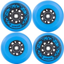 AOWISH 4-Pack Inline Skate Wheels Outdoor Asphalt Formula 85A Hockey Roller Blades Replacement Wheel with Bearings ABEC-9 and Floating Spacers (Blue, 72mm)