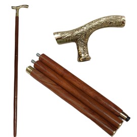 Walking Stick - Wooden Walking Cane for Men and Women, 37" Brown Ebony with Brass T Shape Handle, Canes for Women Stability, Walking Cane for Men, Seniors, Steampunk Costume